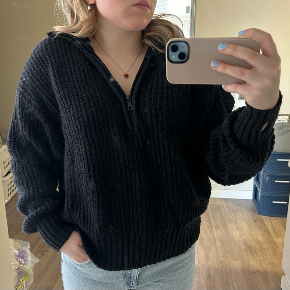 aerie black quarter zip sweater